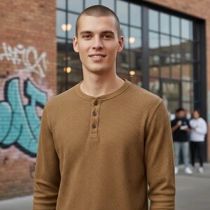 GAP Men's Long Sleeve Henley Shirt - Brown * Size Large